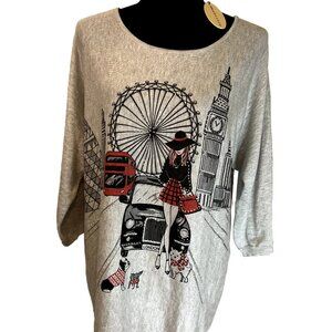 Mesh+Lace London Graphic Sweatshirt Sparkles NWT XL Red Black Grey Oversized NWT